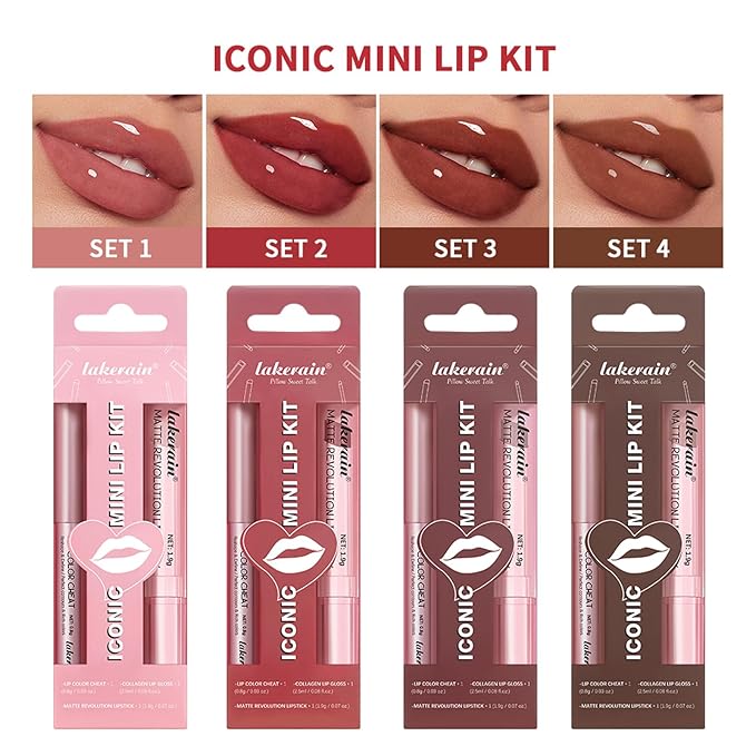 3PCS Lip Liner and Lipstick Combo Set - Matte Lip Liner Pencil, Velvet Matte Lipstick & Hydrating Collagen Lip Gloss - Long-Lasting, Smudge-Proof, High Pigment Nude Pink Lip Makeup Kit (Nude Pink)