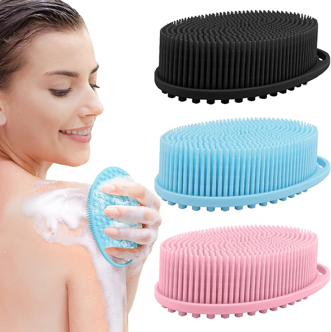 3 Pack Silicone Exfoliating Body Scrubber, Soft Loofah Fit for Sensitive and All Kinds of Skin, Clean and Sanitary, Rapid Foaming