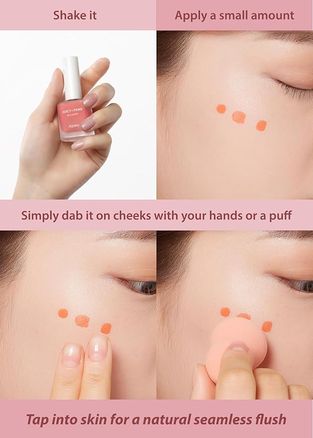 A'PIEU Juicy-Pang Water Blusher [PK02] (0.31 fl oz) - Dewy-Liquid Cheek Color with Fruity Tint and Soft Blendable Texture. Fruit Extract Blend, Rose Flower Water.