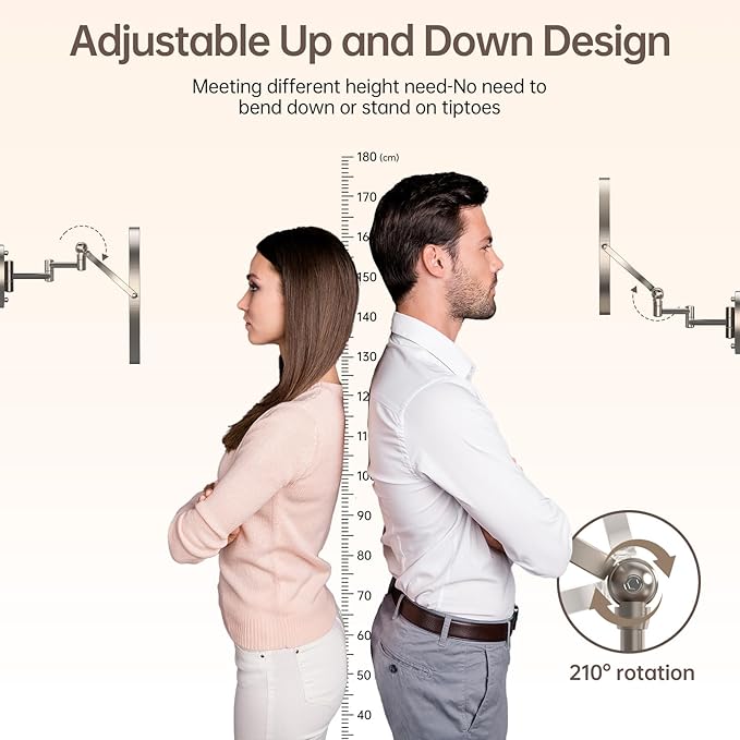 9" Wall Mounted Makeup Mirror with Lights, 4000mAh Rechargeable 1X/10X Wall Mounted Magnifying Mirror for Bathroom, 3 Color Lighting,Touch Screen Dimming,Extended Arm 360 Rotation Wall Mount Mirror N