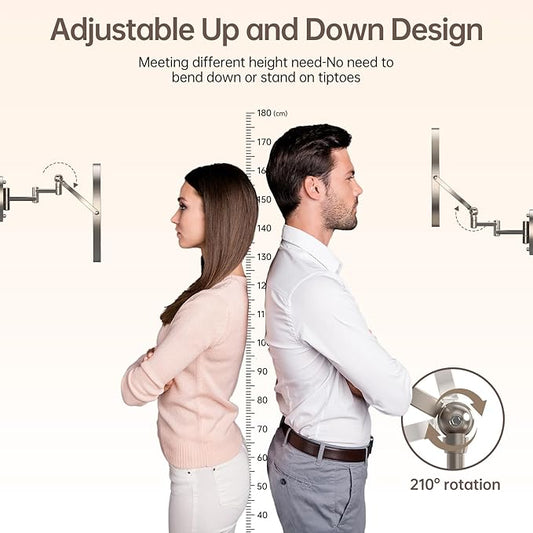 9" Wall Mounted Makeup Mirror with Lights, 4000mAh Rechargeable 1X/10X Wall Mounted Magnifying Mirror for Bathroom, 3 Color Lighting,Touch Screen Dimming,Extended Arm 360 Rotation Wall Mount Mirror N