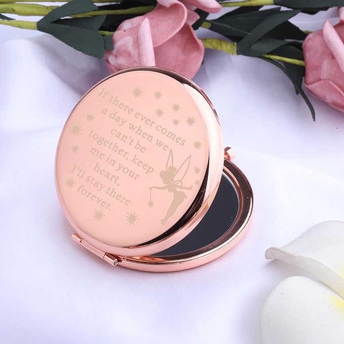 LQRI Faily Cartoon Tales Pocket Mirror Fairy Pixie Cartoon Fans Gifts Cartoon Movie Gift Makeup Mirror Inspiration Gift Friendship Gift (Rose Gold)