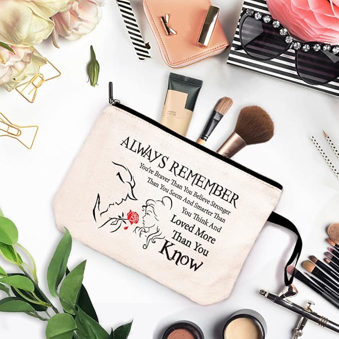 Beauty Beast Story Funny Cosmetic Bag, for Travel Toiletry Zipper Storage Pouch Makeup Bag, You Are Braver Stronger Than You Think, Beauty Beast Inspired Gifts, Beauty Beast Movie Fans Gifts