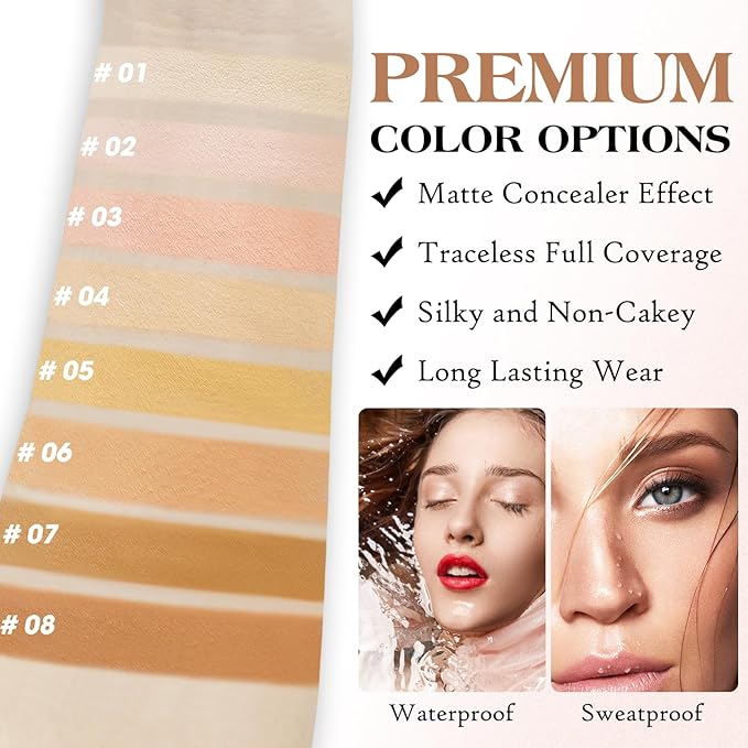 2PCS Concealer Kit with Brush - Full Coverage, Waterproof Cream Makeup Concealer for Under Eye Dark Circles, Acne, Blemish, Pores and Spots (#03+#04)