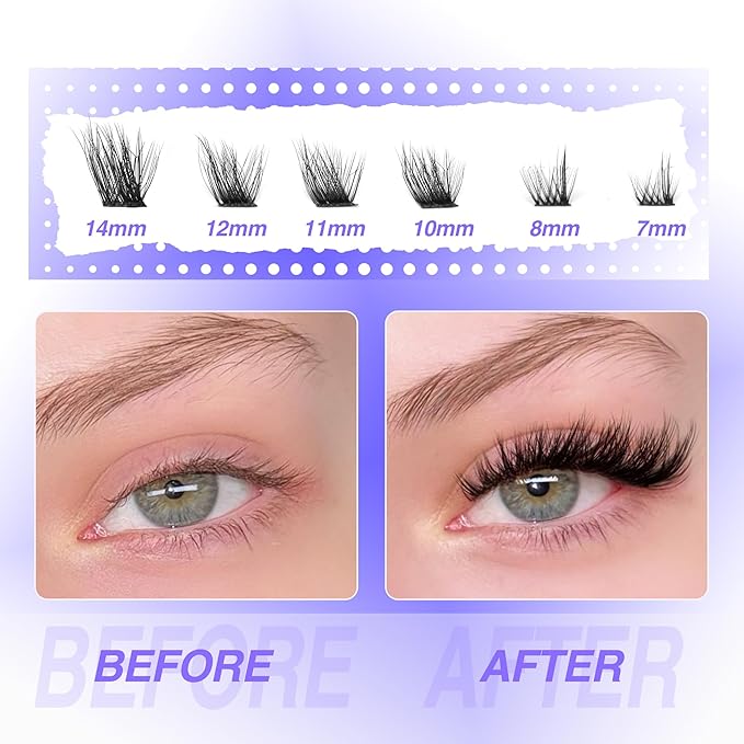 Mavphnee Lash Clusters Cat Eye Cluster Eyelash Extensions 144 Pcs Fox Eye Lashes Left & Right Individual Lashes Wispy DIY Lash Extension Natural Cluster Lashes Pack