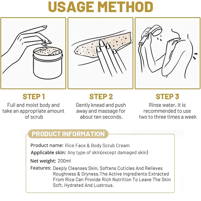 AICHUN BEAUTY Rice Scrub Face Body Cream Deep Cleaning Detox Exfoliation Smoothing Moisturizing Skin 200ml / 3.76fl.oz