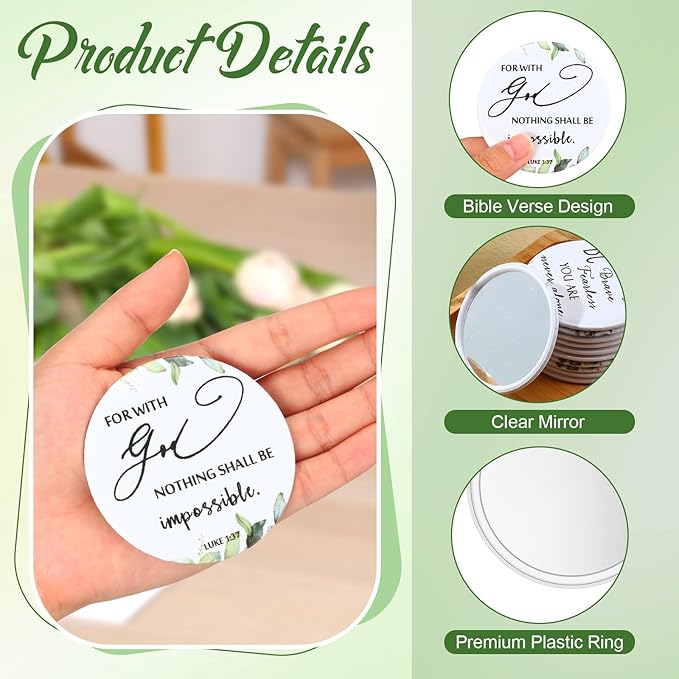 54 Pcs Christian Compact Mirrors Bulk Christian Gifts for Women Inspirational Bible Verse Mini Pocket Makeup Mirror for Coworkers Employees Staff Volunteers Church Party Favors Sunday School