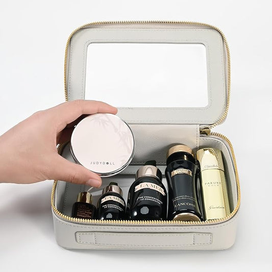 Aveniee Clear Makeup Bag for Women, Cosmetic Case Travel Toiletry Bag, Heavy Duty Makeup Organizer Car Bag for Accessories with dual Zippers(Grey,Middle)