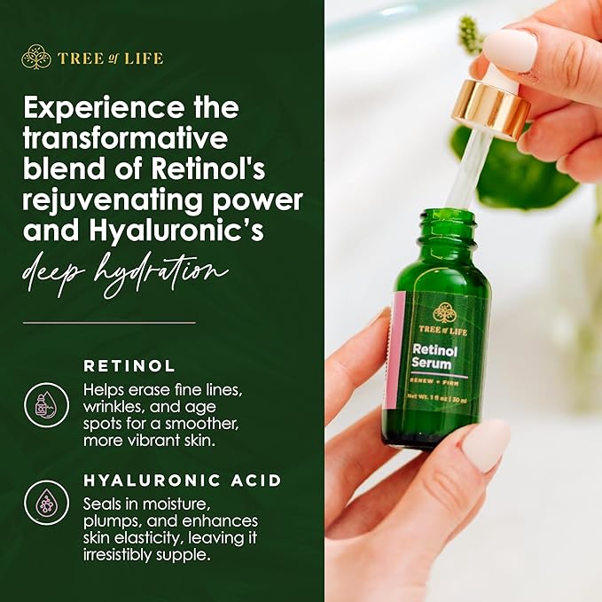 Tree of Life Beauty Retinol Serum, Skin Smoothing Face Oil for Dark and Age Spots and Fine Lines, Facial Serums for Dry and Sensitive Skin Care with Hyaluronic Acid for Soft Skin, 2 Fl Oz (pack of 2)