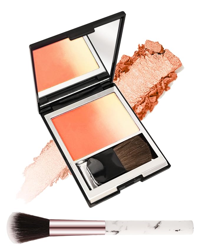 Blush Powder for Cheeks,Gradual Shimmer Pink Blusher Palette with Brush,Lightweight Buildable Color Blush Hightlighter Powder,Longlasting Waterproof Facial Makeup,Mother's Day Gift for Women Girl-06#