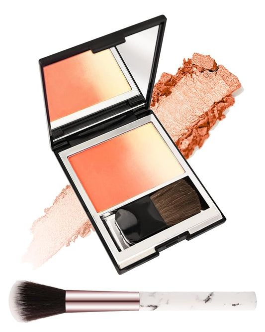 Blush Powder for Cheeks,Gradual Shimmer Pink Blusher Palette with Brush,Lightweight Buildable Color Blush Hightlighter Powder,Longlasting Waterproof Facial Makeup,Mother's Day Gift for Women Girl-06#