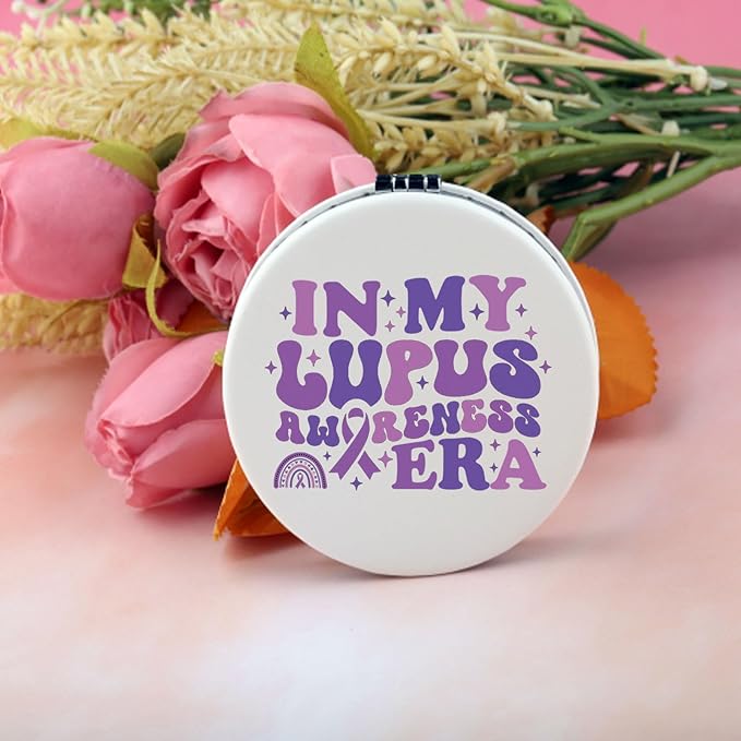 BEKECH Lupus Awareness Gifts in My Lupus Awareness Ear Compact Mirror Lupus Warrior Gifts Purple Ribbon Awareness Makeup Mirror