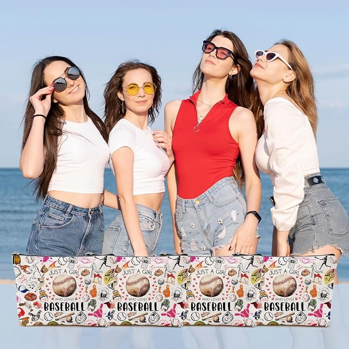 4pcs Baseball Gifts Makeup Bag, Baseballs Coach Cosmetic Bag Christmas Birthday Gifts for Women Female Coach Girls Sister BFF, Baseball Stuff Sports Lover Gift Travel Toiletry Bags