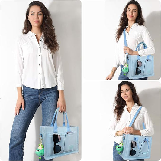 Canvas Tote Bag for Women With Pockets, Laptop Work Crossbody Purses Everything Shoulder Tote Bag Everyday Satchel Handbags