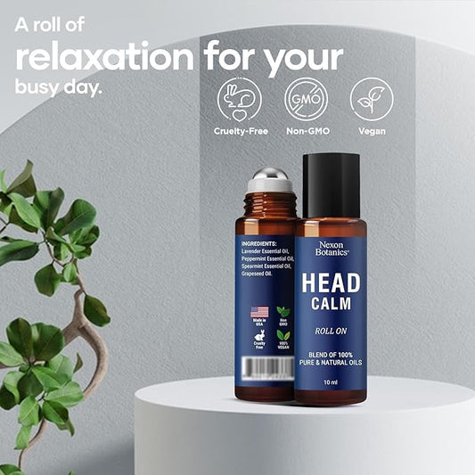 Head Calm Essential Oil Roll-On 10 ml - Soothing Migraine Roller Ball for Headache Relief - Pure Natural Essential Oils - Nexon Botanics
