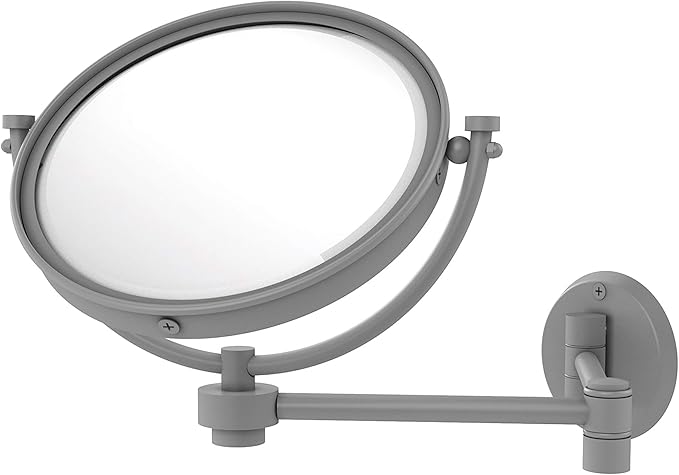 Allied Brass WM-6/3X 8 Inch Wall Mounted Extending 3X Magnification Make-Up Mirror, Matte Gray