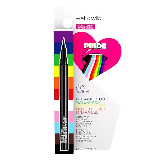 wet n wild Pride Breakup Proof Waterproof Liquid Eyeliner Pen, Smudge-Proof & Flake-Proof Rich Black Pigment, Ultra-Fine Precision Brush Tip, Cruelty-Free - Black
