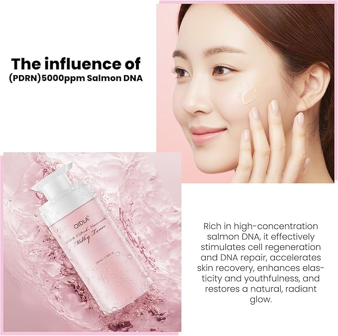 PDRN Pink Niacinamide Milky Toner for Hydrating, Moisturizing, Soothing, Ceramide, Peptide, Glass Glow Skin, Equivalent Korean Skincare Toner for face | 230ml 7.78 fl. Oz.