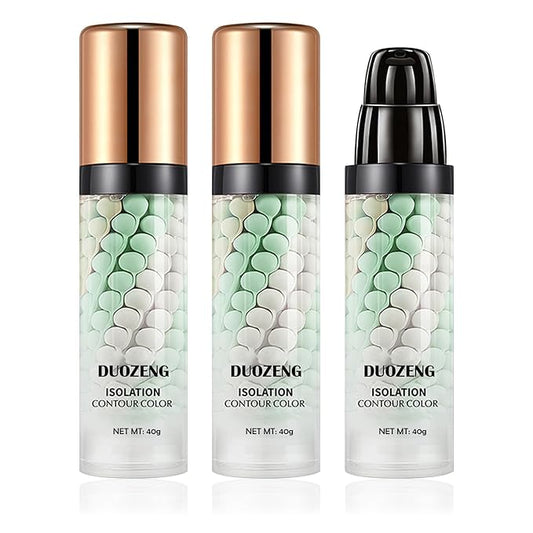 2 Pcs One Step Color Corrector,Natural Isolation Cream,Face Primer Makeup Tricolor Moisturizer,Oil Control & Moisturizing Skin Tone Correcting Primer Concealer Foundation Set B
