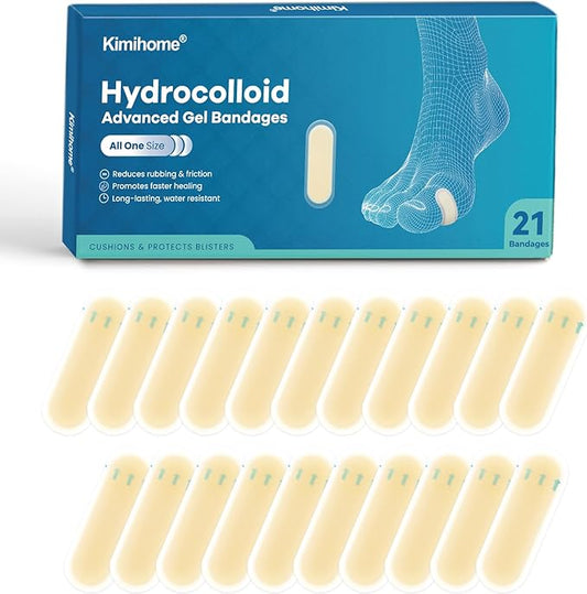 Gel Blister Bandages - 21 PCS Hydrocolloid Bandages for Feet, Companion for Insoles & Shoe Inserts Water-Resistant Adhesive Cushions for Heel, Toes & Foot. Blister Prevention & Recovery (Spot Pack)