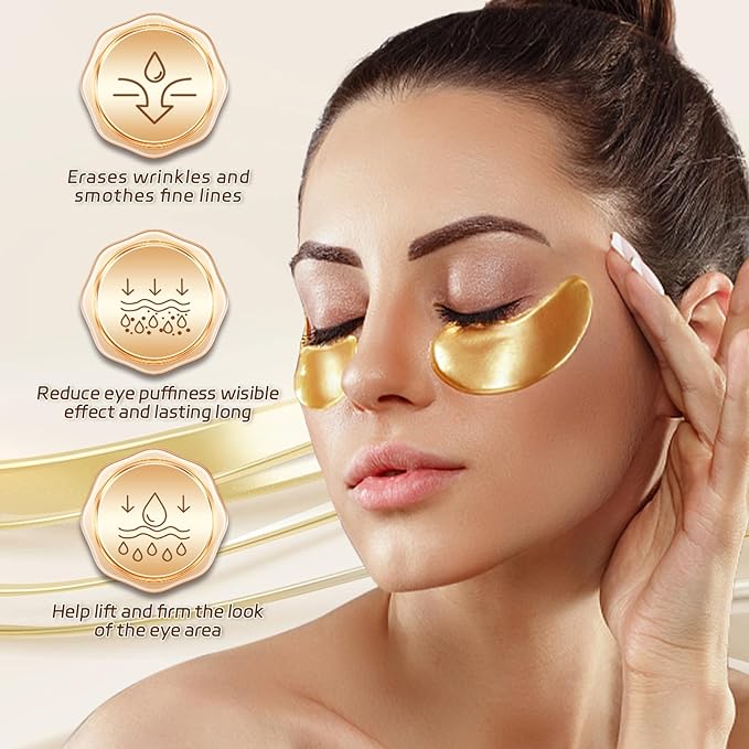 50 Pairs Under Eye Patches,24k Gold Gold Eye Mask,Eye Mask with Collagen,Eye Gel Pads for Puffy Eyes and Dark Circles,Reduces Wrinkles RevitalisesYour Skin, Skincare Treatment for Women Men