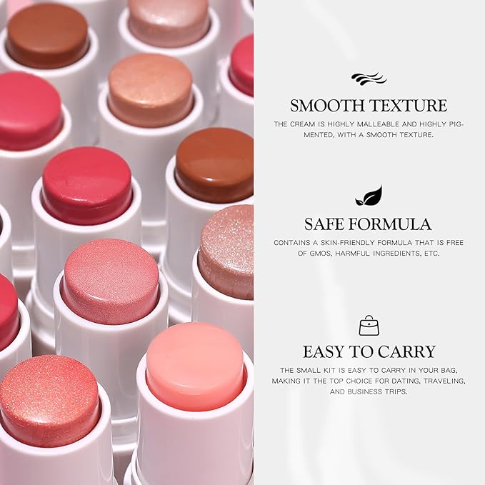 3 PCS Makeup Cream Contour Stick Set, Highlighter Stick & Bronzer Stick & Blush Stick, Long Lasting, Natural Face Contour, Dewy & Matte Finish, Multi Stick Trio for All Skin