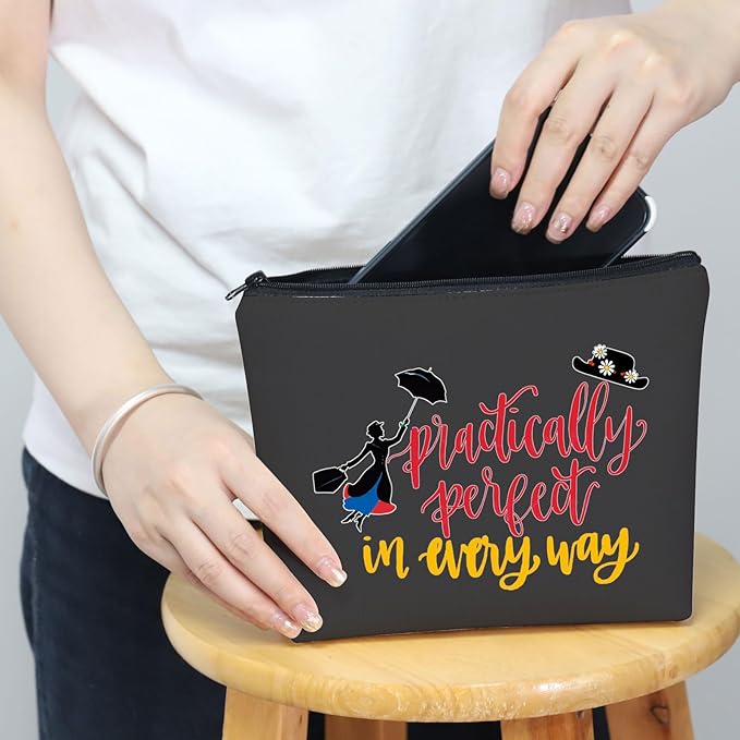 Mary Cosmetic Make up Bag Mary Gift Practically Perfect in Every Way Makeup Zipper Pouch Bag for Women (Perfect Black Bag)