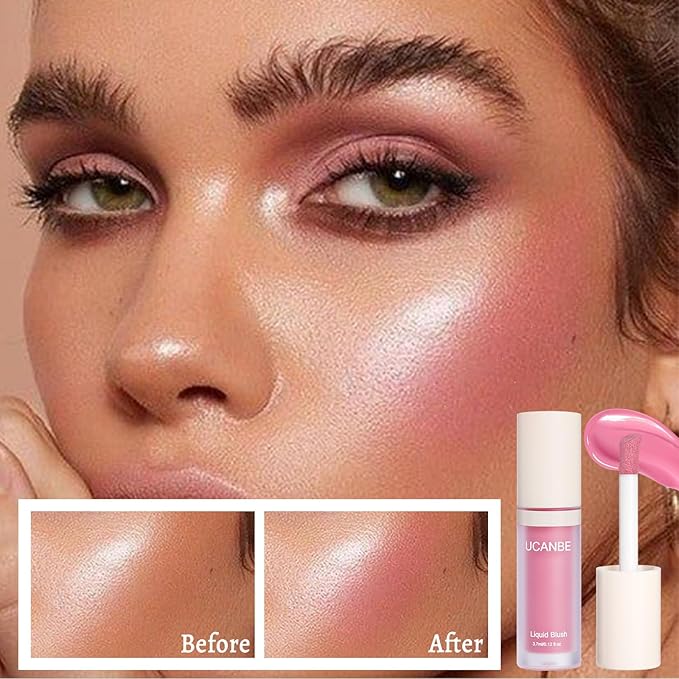 UCANBE Liquid Shimmer Blush Makeup for Cheeks, Highly Pigmented, Long Lasting, Anti-scratch, Natural-Looking, Daily Use Makeup Blush Suitable for Women Girls(01 Pink)