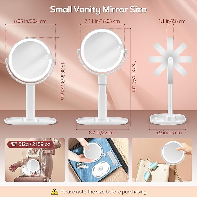 B Beauty Planet Makeup Mirror with Lights, Lighted Magnifying Mirror 20X with 3 Lighting and Adjustable Brightness, 2-Sided Height Adjustable Vanity Mirror for Bathroom, Gifts for Women White