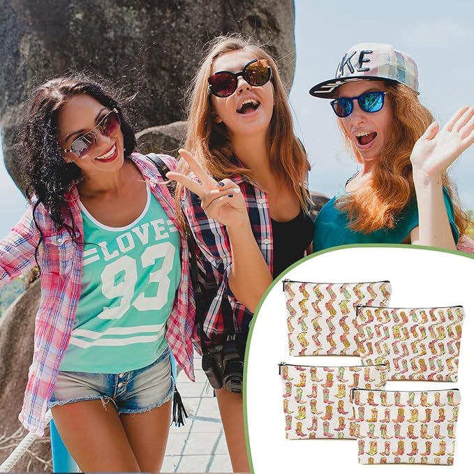 4pcs Western Makeup Bag, Western Gifts for Women Cosmetic Bag Cowgirl Gifts for Women Female Girls Sister BFF, Cowboy Boots Gift Christmas Birthday Gift, Cowgirl Stuff