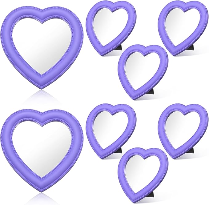 8 Pcs Spa Party Supplies 8 Heart Shaped Mirror Purple for Sleepover Party Favors Makeup Mirror for Spa Slumber Birthday Favor