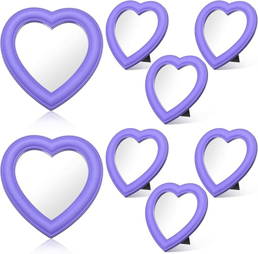 8 Pcs Spa Party Supplies 8 Heart Shaped Mirror Purple for Sleepover Party Favors Makeup Mirror for Spa Slumber Birthday Favor