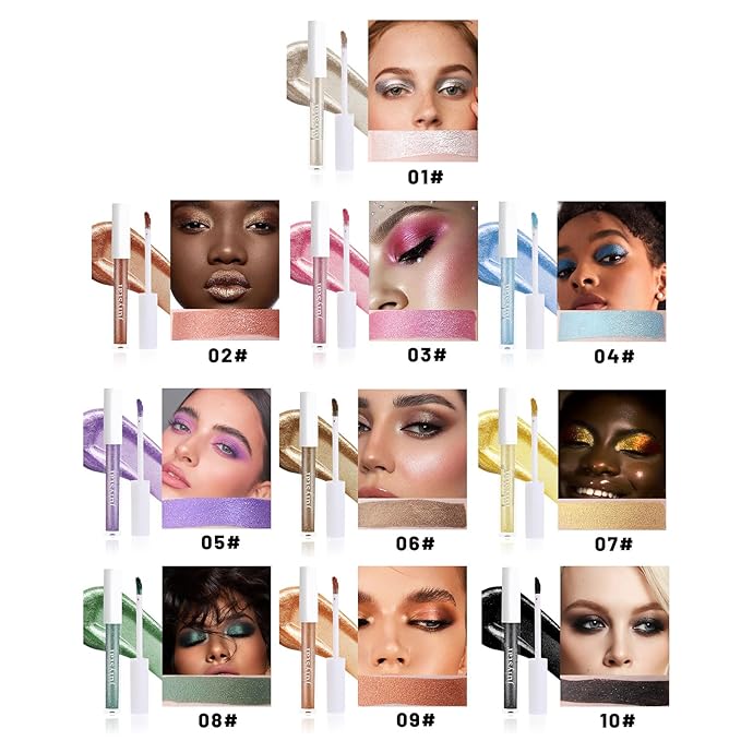 10 Color Glitter Liquid Eyeshadow Set Metallic Shimmer Eye Shadow Sparkling Eyeshadow Gift Set for Women Waterproof Quick Drying