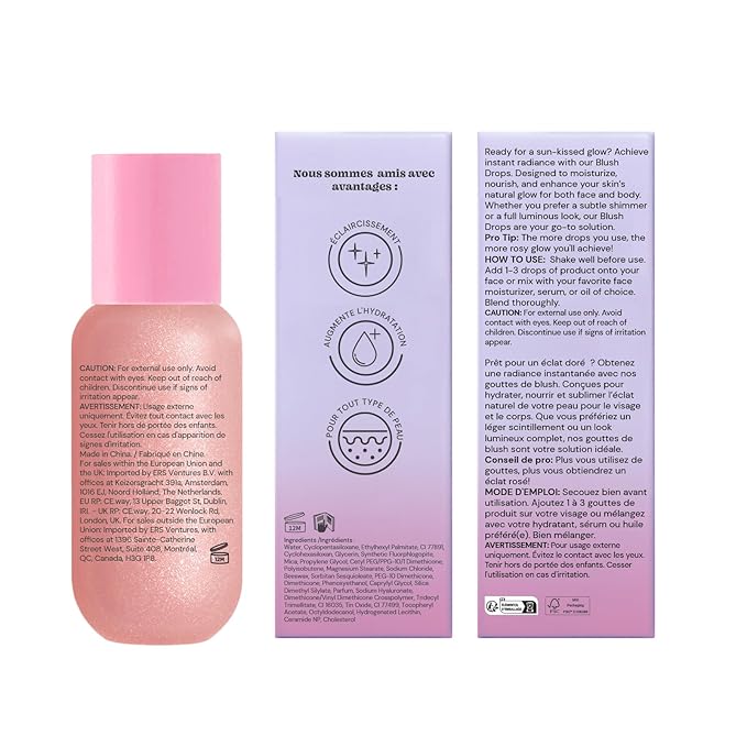 Glossmetics Blush Drops - Brightening and Moisturizing Makeup & Skincare Liquid Blush for Cheeks. Radiant Sun-Kissed Glow, Luminous Flush for Radiant Cheeks. Vegan & Cruelty Free. Pink, 35ml
