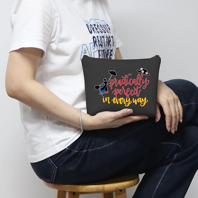 Mary Cosmetic Make up Bag Mary Gift Practically Perfect in Every Way Makeup Zipper Pouch Bag for Women (Perfect Black Bag)