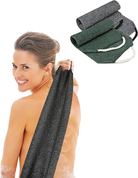 Scrubber Back for Shower Extended Length Scrubber Towel Exfoliating Washcloth Body Scrub Sponge Shower Loofah with Handle for Women Men Deep Clean Body Skin Massages (Gray&green2)
