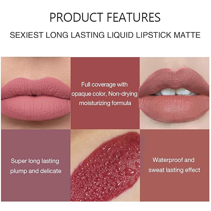 6Pcs Nude Matte Liquid Lipstick Set, Waterproof Long Lasting Non-Stick Cup Nude Lipstick 24 Hour Not Fade Brown Red Matte Lipstick Lip Gloss Makeup Mother's Day Gifts for Women (Gift Set A)