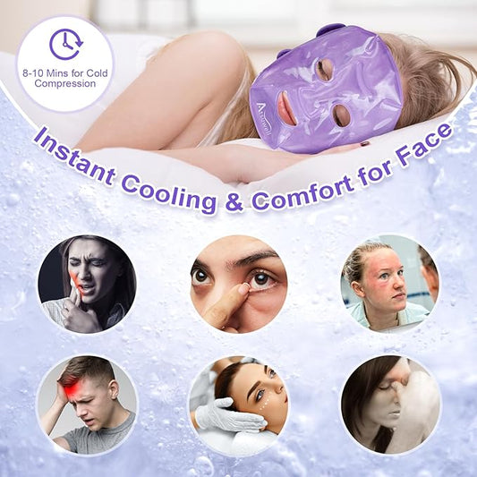 Atsuwell Cooling Ice Face Eye Mask Set for Dark Circles and Puffiness, 6 Gel Cold Packs for Face, Eyes, Soft Plush Lining Ice Pads Cold Compress, Relaxation, Cool Bag Included
