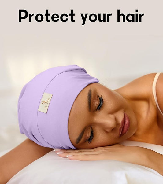 100% Mulberry Silk Bonnet for Sleeping for Curly Hair and Braids, Wrap with Adjustable Strap for Women and Men,Real Silk, Not Satin（1Pc,Lavender)