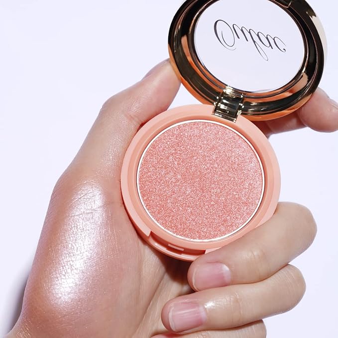 OULAC Pink Lumious Blush Makeup| 2 in 1 Powdery Blush & Highlighter| Shimmer Metallic Glow| Shape & Highlight Face| Cruelty-Free & Highlight Bling| F06 Pinky Ice