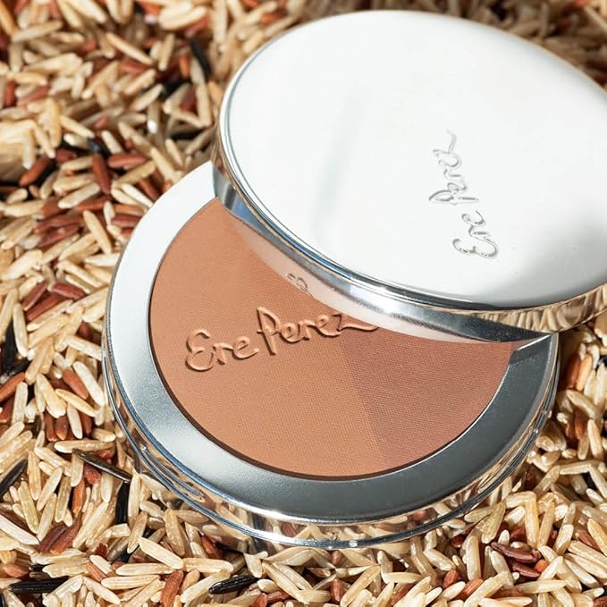 Ere Perez - Natural Rice Powder Blush + Bronzer Duo | Buildable, Breathable, Oil Absorbing, Medium Coverage | Vitamin E, Chamomile | Vegan, Cruelty-Free, Clean Beauty (Roma)