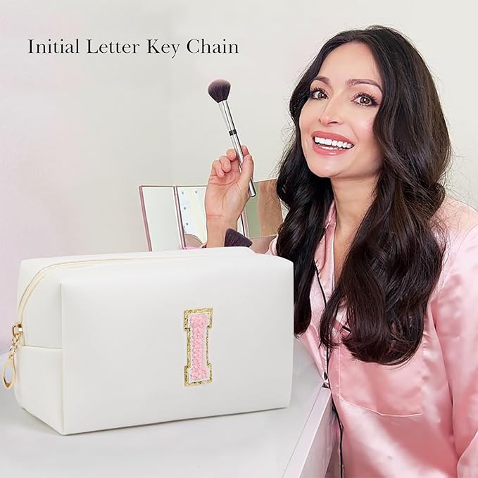 Birthday Gifts for Women Her,Travel Cute Makeup Bag,Large Capacity Cosmetic Bags for Women Makeup Pouch PU Leather Waterproof Cosmetic Bag (I, White)