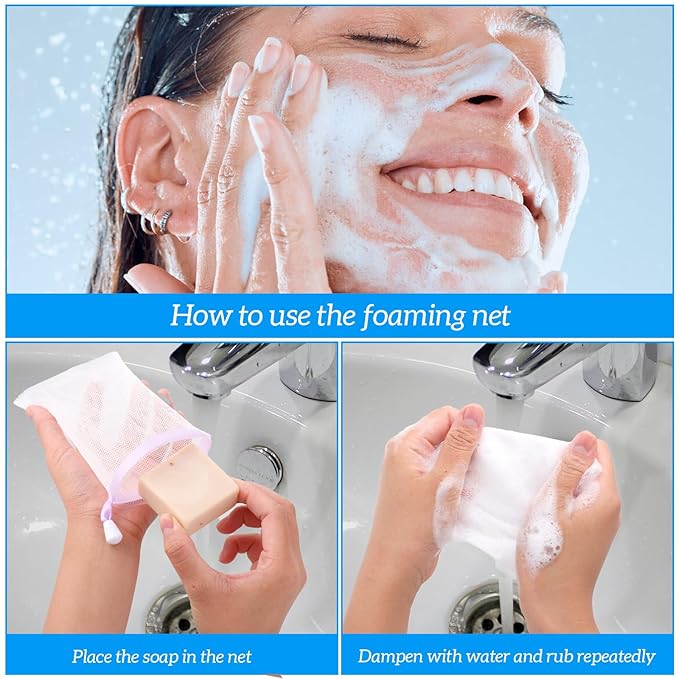 20 Pcs Soap Bag Colorful Exfoliating Soap Bag With Drawstring Thickened Ribbon Foaming Net Bags Body Cleansing Soaps Bags Suitable For Face Washing And Shower