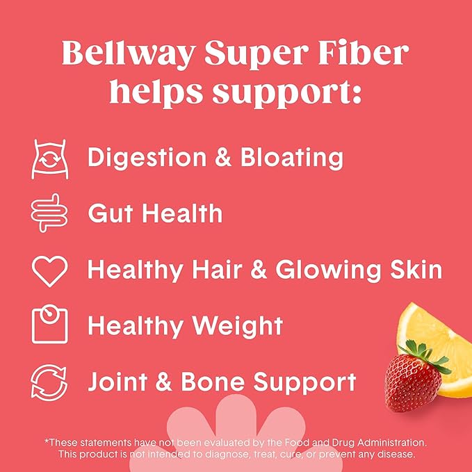 Bellway Super Fiber Powder + Collagen, Sugar-Free Psyllium Husk Powder with Collagen Peptides and Hyaluronic Acid for Gut Health, Healthy Skin, Nails, Bones & Joints, Strawberry Lemonade (11.46 oz)