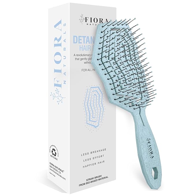 Fiora Naturals Hair Detangling Brush -100% Bio-Friendly Hair Detangler Brush w/Ultra-soft Bristles- Glide Through Tangles with Ease - For Curly, Fine, Women, Men, Kids, Toddlers, Wet and Dry Hair