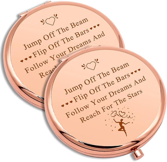 2 PCS Gymnastics Lover Gifts Encouragement Gift Compact Makeup Mirror Gymnastics Gifts Gymnast Inspirational Gift for Women Folding Makeup Mirror for Gymnasts Team Christmas Birthday