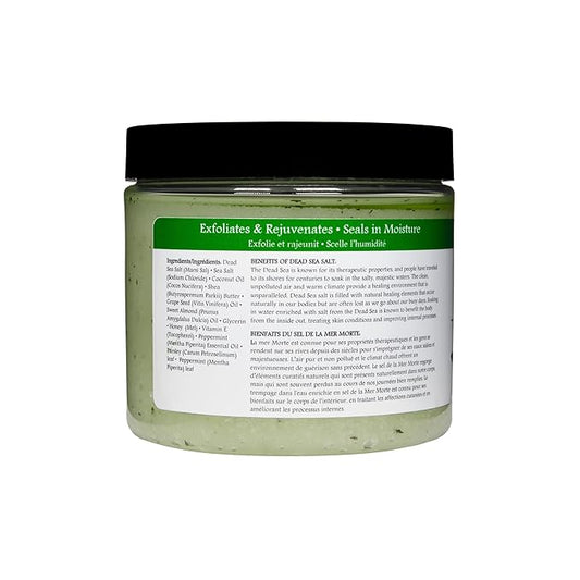 Premium Taza Peppermint Dead Sea Salt Scrub, 473 ml 24 oz (670 g) Exfoliates Your Skin Leaving it Soft and Hydrated Contains: Coconut Oil, Shea Butter, Grapeseed Oil, Sweet Almond Oil, 26 Minerals