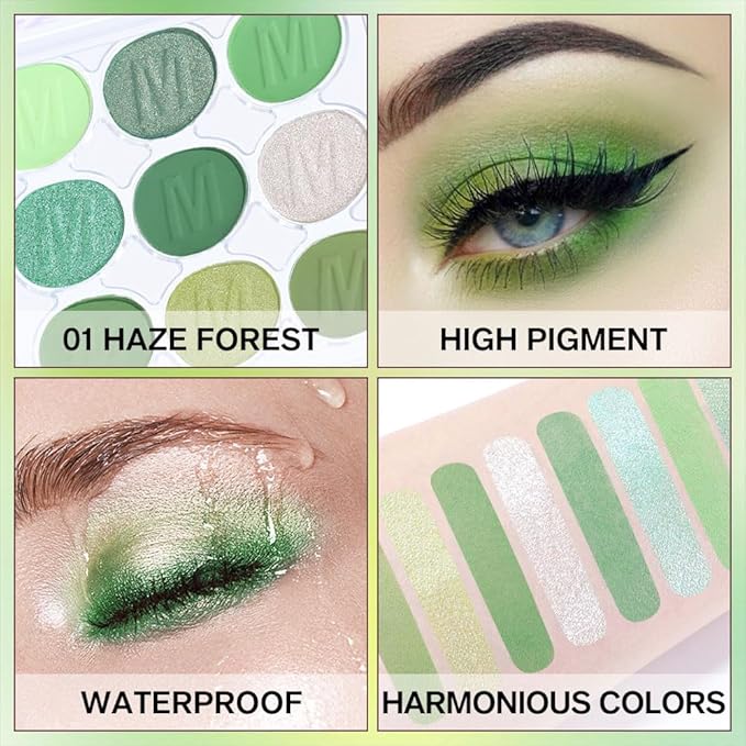 9 Colors Eyeshadow Palette Makeup,Eyeshadow Palette for Green Eyes,Blendable matte and shimmer,9 Green Eye Makeup