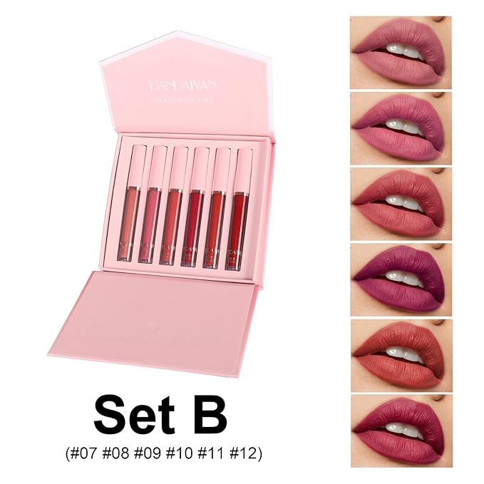 6Pcs Nude Matte Liquid Lipstick Set, Waterproof Long Lasting Non-Stick Cup Nude Lipstick 24 Hour Not Fade Red Matte Lipstick Professional Lip Gloss Mother's Day Gifts for Women (Gift Set B)