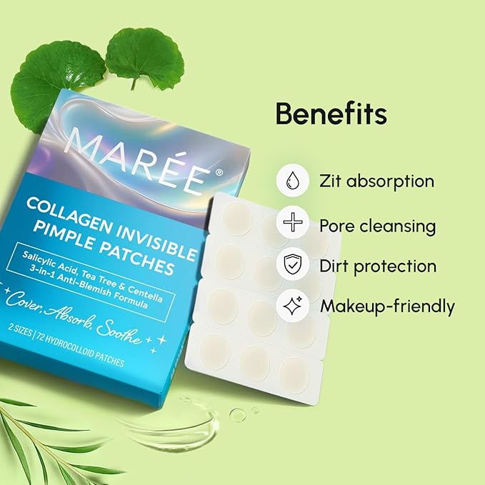 MAREE Pimple Patches for Face - Clear Acne Patches for Face - Invisible Hydrocolloid Patch Parches Para Acne Stickers Zit Dots - Cystic Zit Healing Blemish Pinple Dark Spot Covers